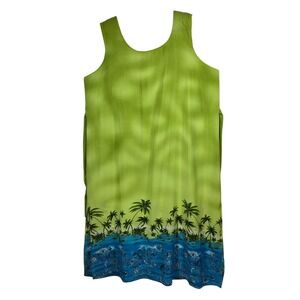 Vintage Looking Good Maxi Dress Womens 3X Lime Green Tropical Palm Tree USA Made